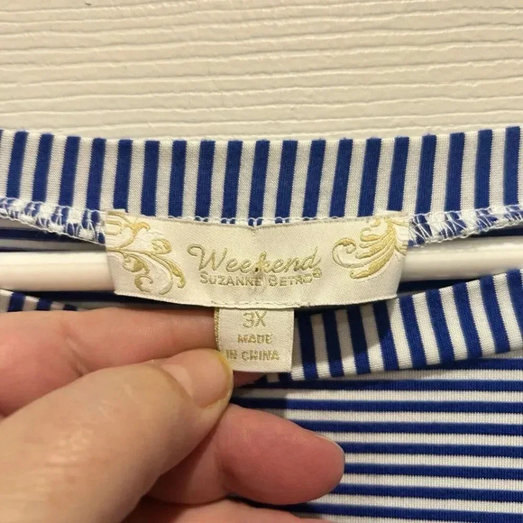 Weekend Suzanne Betro 3X Rayon Spandex Red White Blue Striped Top Long Sleeve - Picture 3 of 7